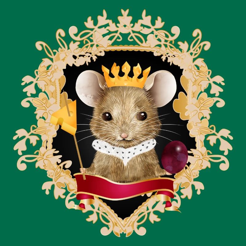 Mouse with cheese crown in royal frame