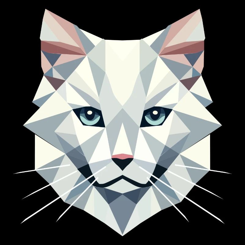 Geometric elegance: White cat in facets