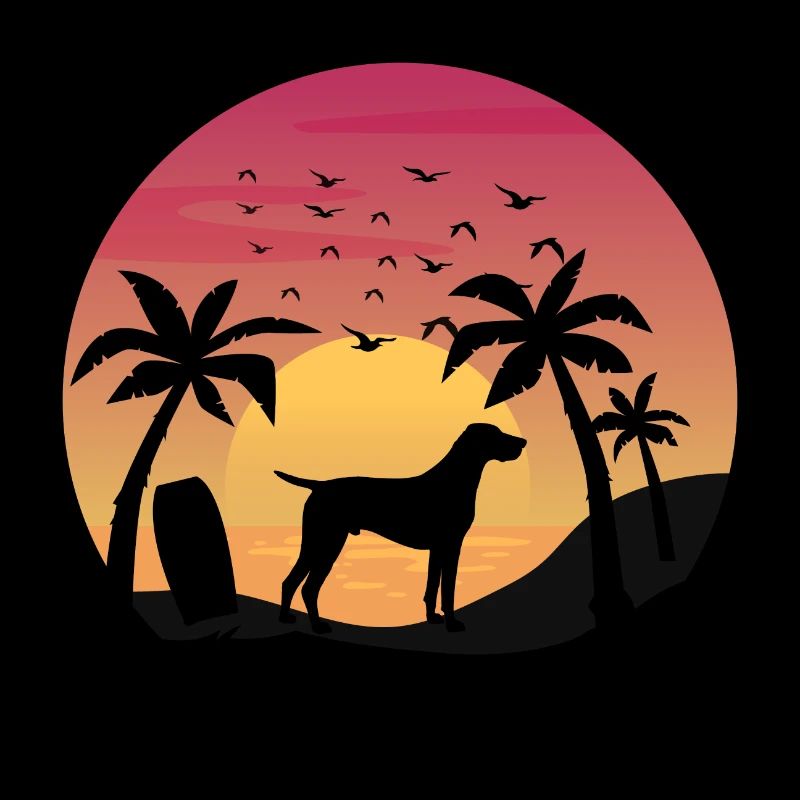 German Shorthaired Pointer Beach Sunset Palm Trees
