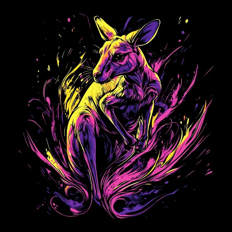 Kangaroo Animal Australia Down Under Neon Colorful Art