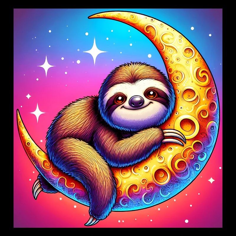 Sloth sleeps hugging the moon