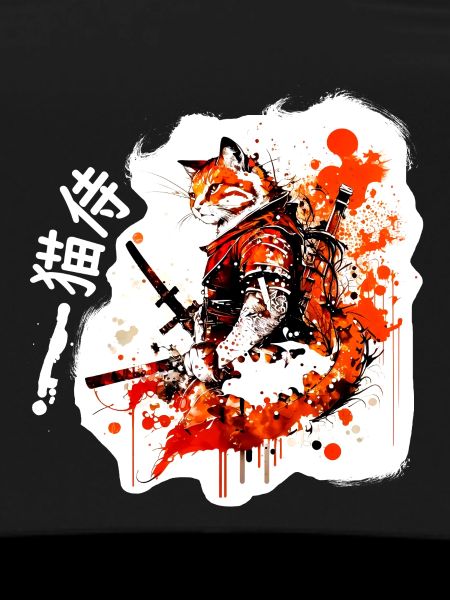 Samurai Cat in Red