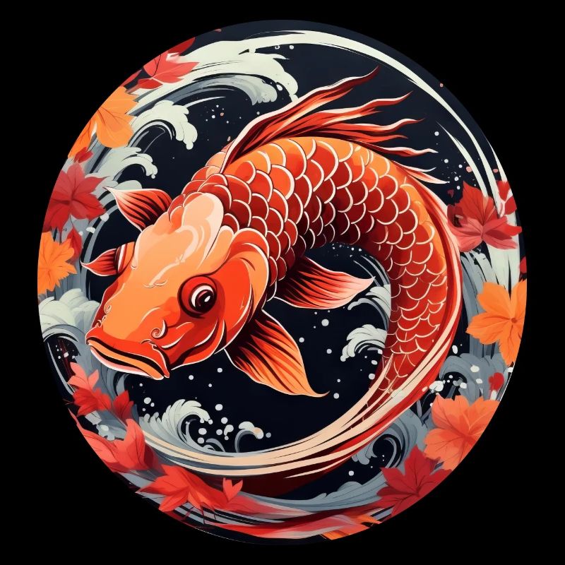 Autumn koi fish at sunset