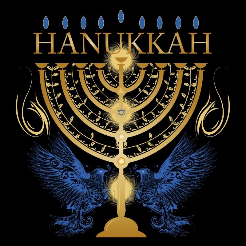 chandelier de Hanoukka doré avec deux colombes