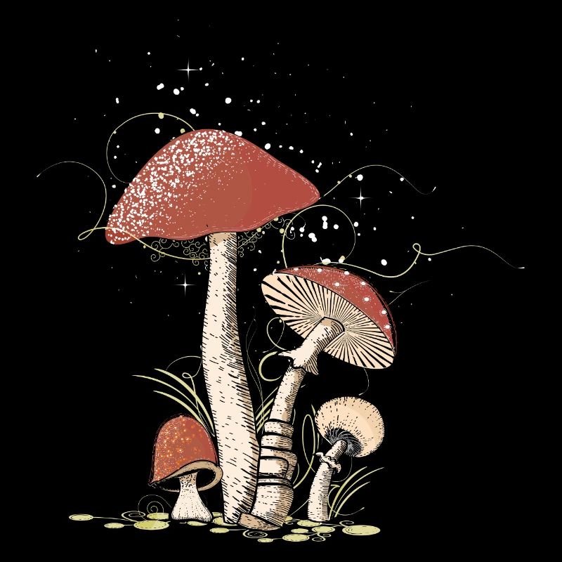 Champignons magiques dans la forêt illustrés