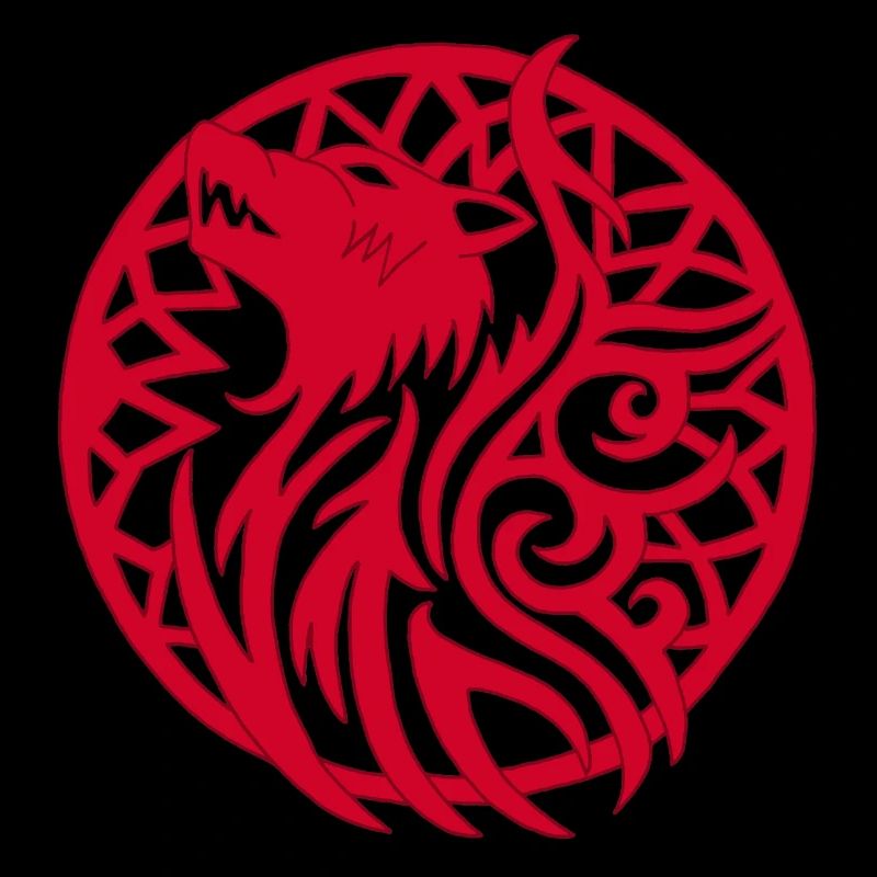 Roter Wikingerwolf und Talisman des Glücks