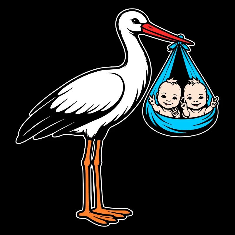 Storch mit Babys Zwillinge in Tuch blau