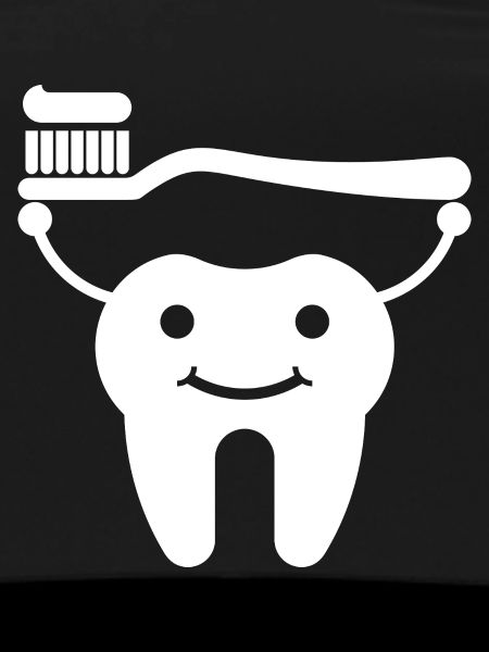 Tooth with toothbrush and toothpaste
