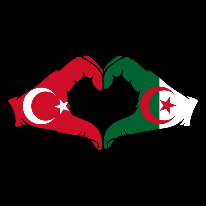 Turquie Algérie Drapeau Coeur Forme Avec Les Mains