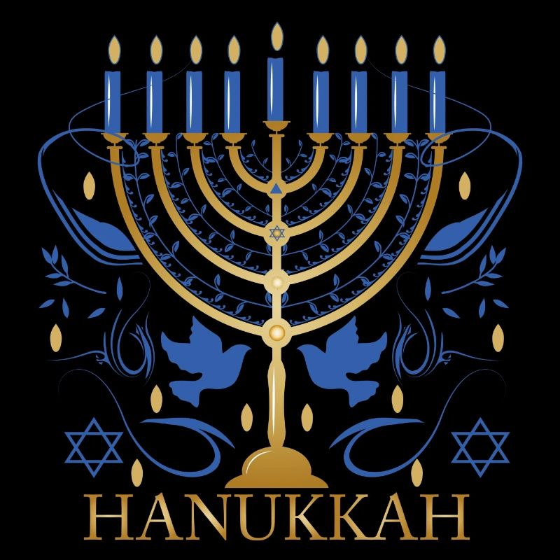 gold-colored Hanukkah candlestick with two doves