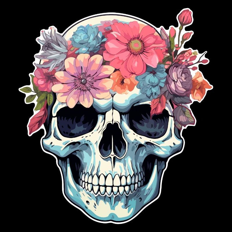 Human Skull & Flowers 16