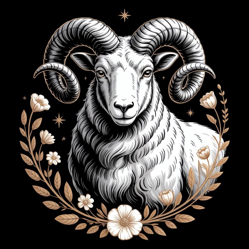 Widder Sternzeichen Mit Blumen Und Sternen
