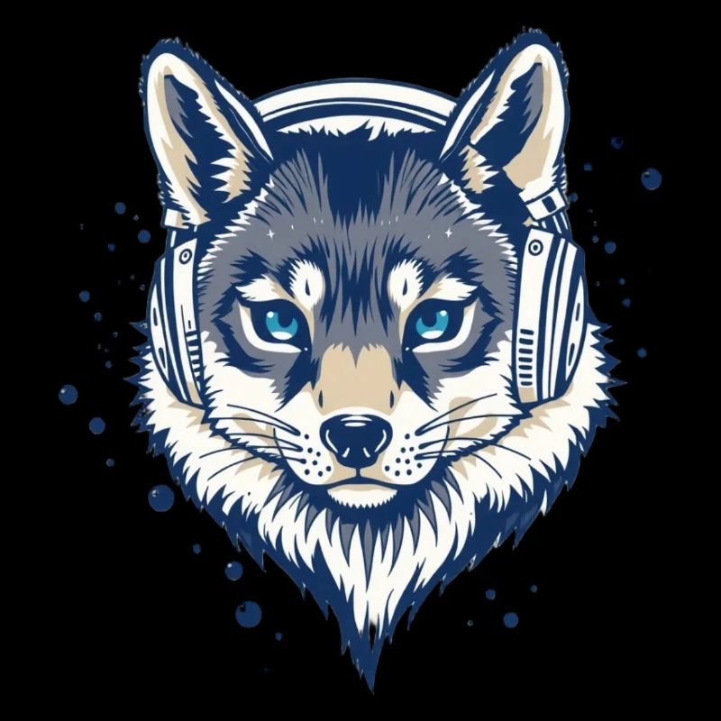 cool fox with headphones
