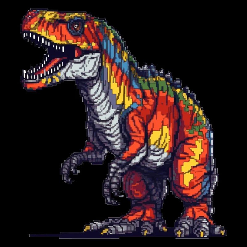 Dino in retro pixel graphics 8-bit or 16-bit