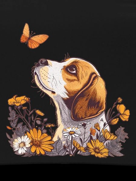 Beagle with butterfly