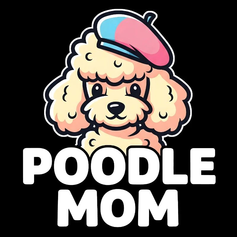Motif de maman caniche - Caniche mignon avec béret