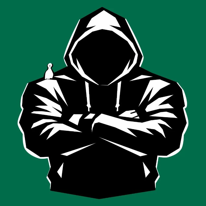 Kapuzenpulli-Figur und Vogel