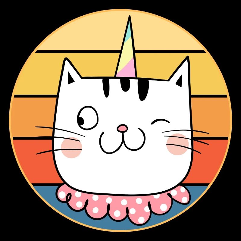 Funny Cute Kawaii Cat Face Retro Sunset