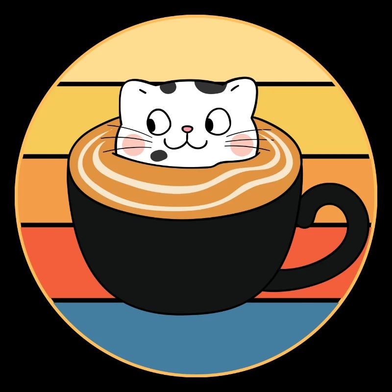 Funny Cute Kawaii Cat Face Retro Sunset