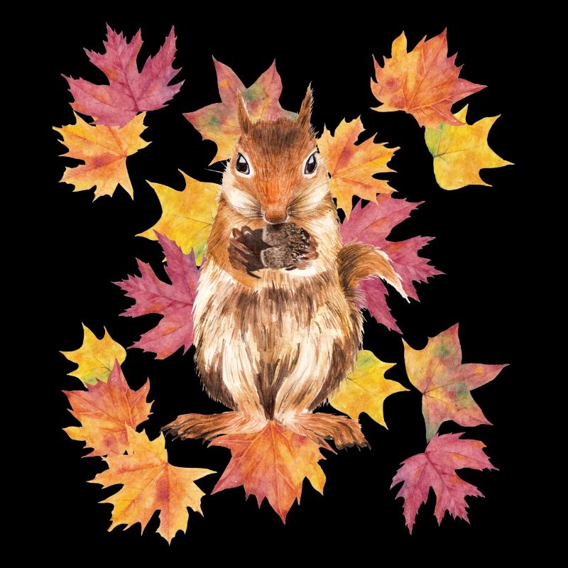 Squirrel with autumn leaves