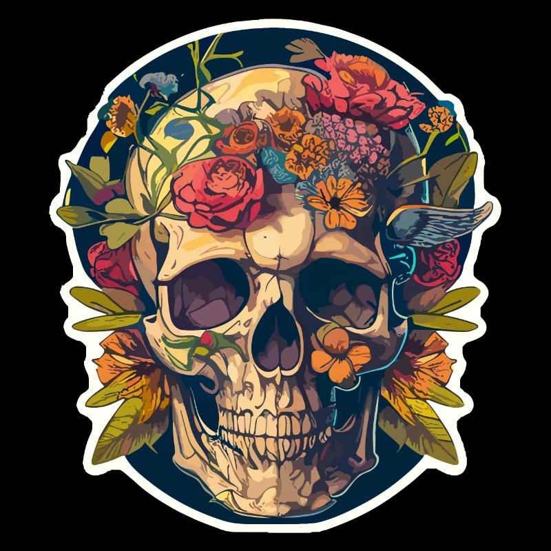 Human Skull & Flowers 24