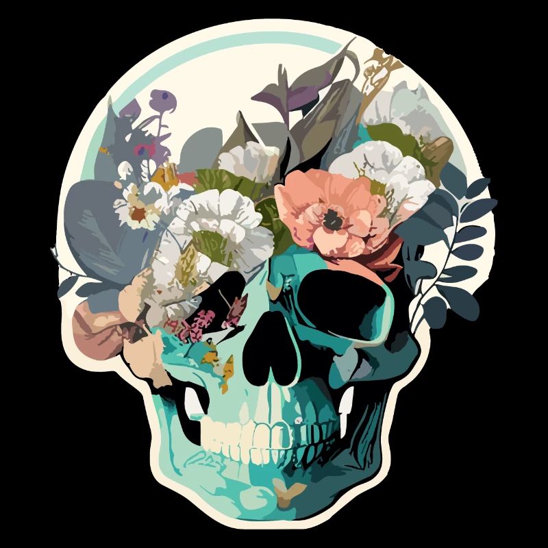 Human Skull and Flowers 34