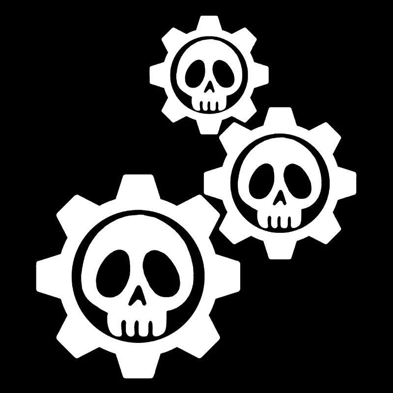 White gears and skulls