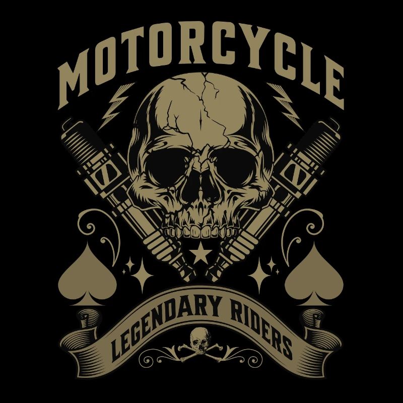 Biker skull with flames and spark plugs artwork