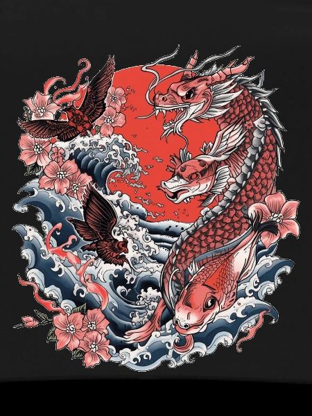 Koi, Waves and Cherry Blossom
