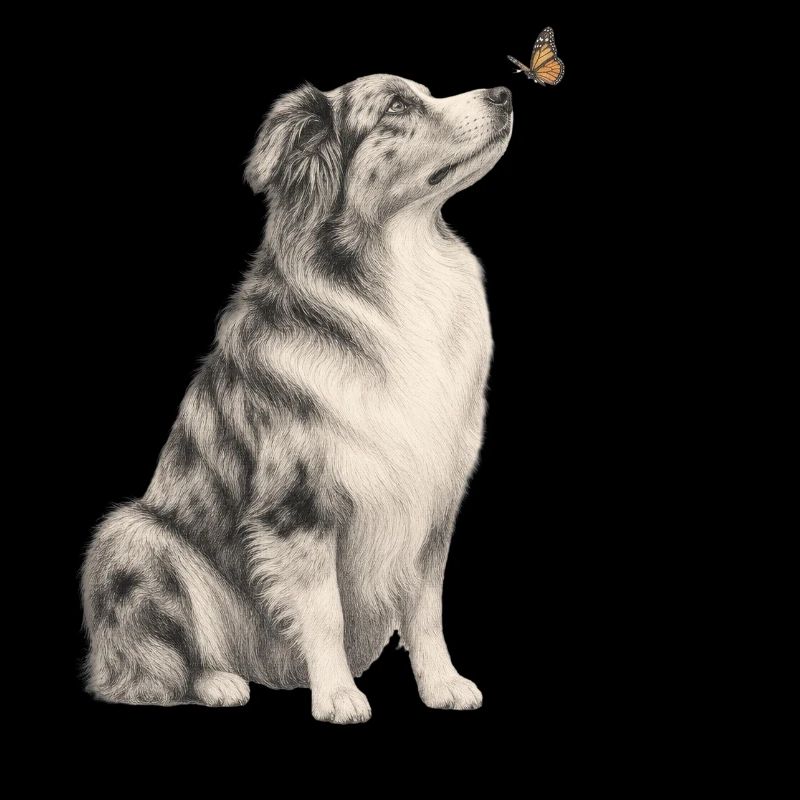 Border Collie mit Schmetterling Vintage