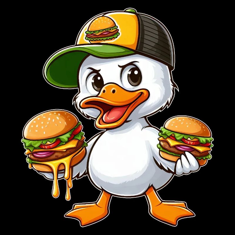 Funny Duck Hamburger Fast Food Drawing
