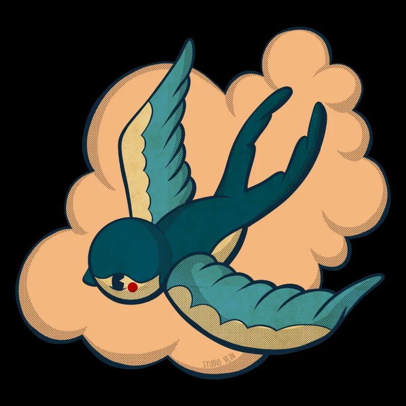 vintage swallow with pink cloud