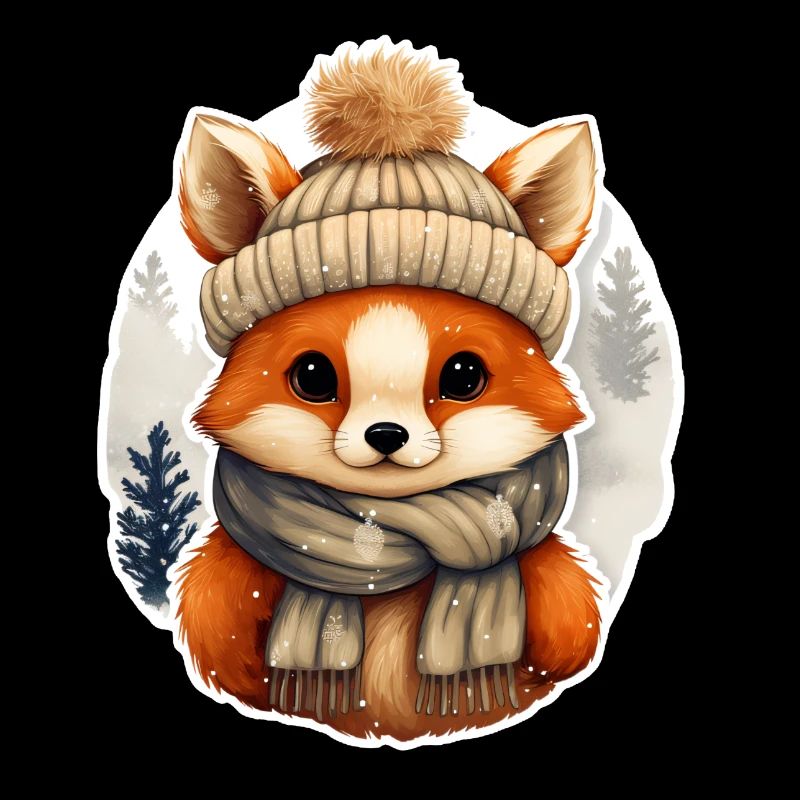 Renard avec chapeau et écharpe