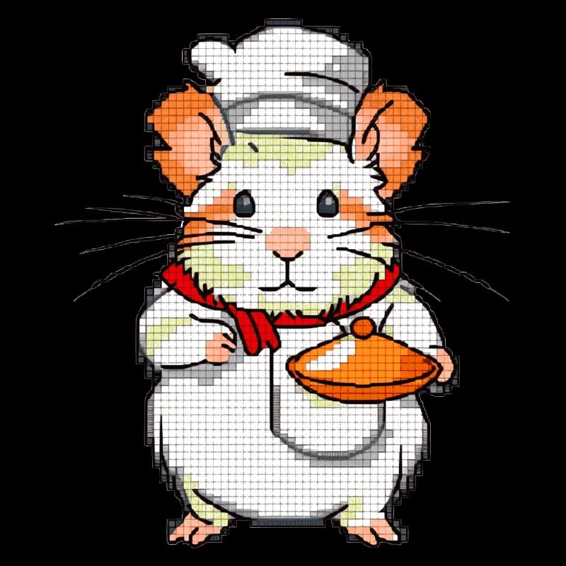Hamster comme cuisinier et boulanger avec bol en 8 bits