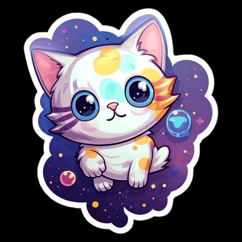 Cute cartoonish kitty floating in space