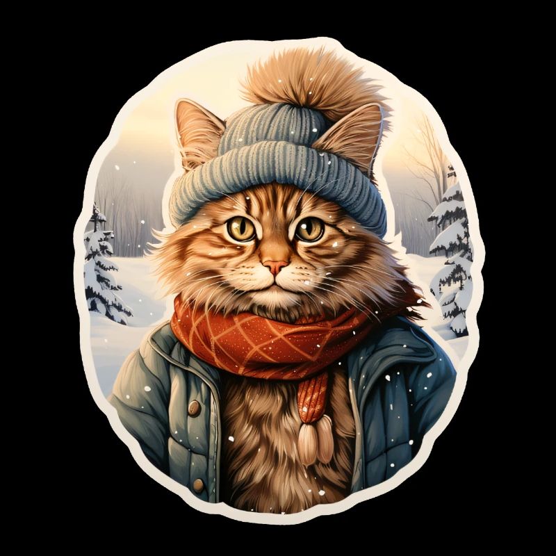 Chat des forêts norvégiennes avec chapeau, écharpe et veste