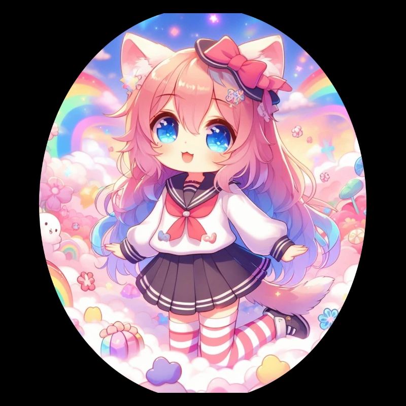 Ein süßes Anime Mädchen in einem Wolkengarten
