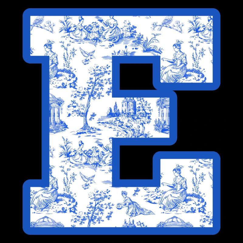 Chinoiserie mit Buchstabe e in Blau