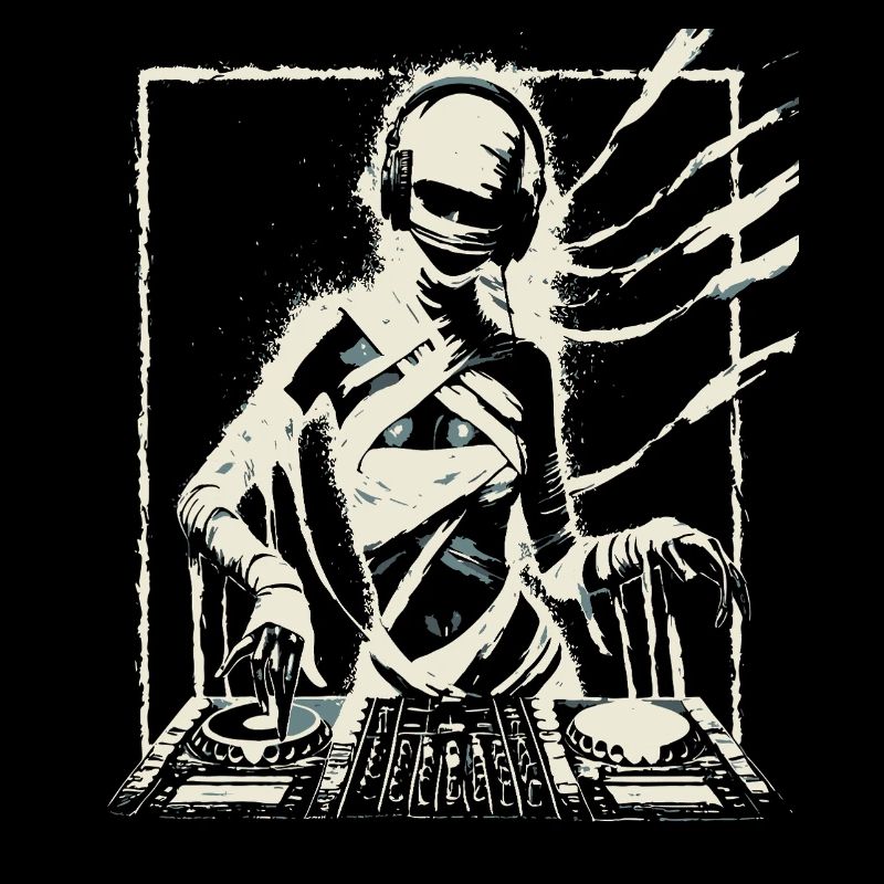 Futuristischer DJ mit Glitch-Effekten.
