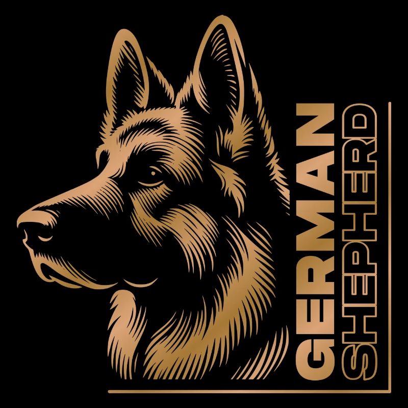 German Shepherd Drawing Head Portrait gold