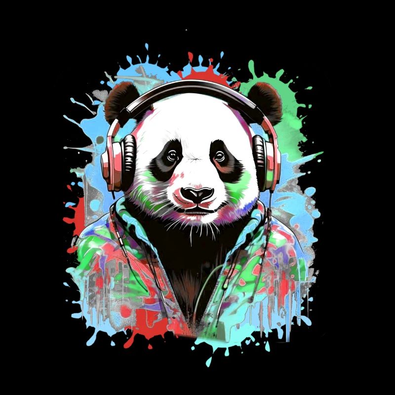 Panda, écouteurs, panda avec des écouteurs, illustration