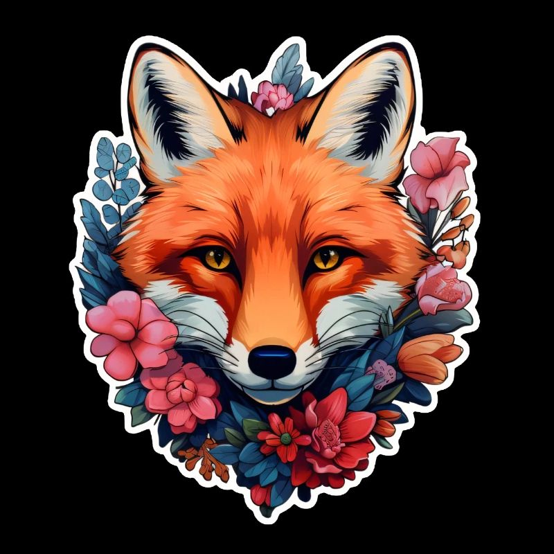 Tête de renard entourée de fleurs