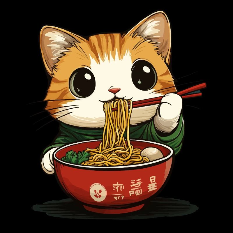 Drôle de chat avec des ramen
