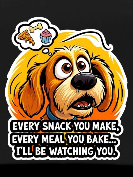 Cuddly dog with snack thoughts