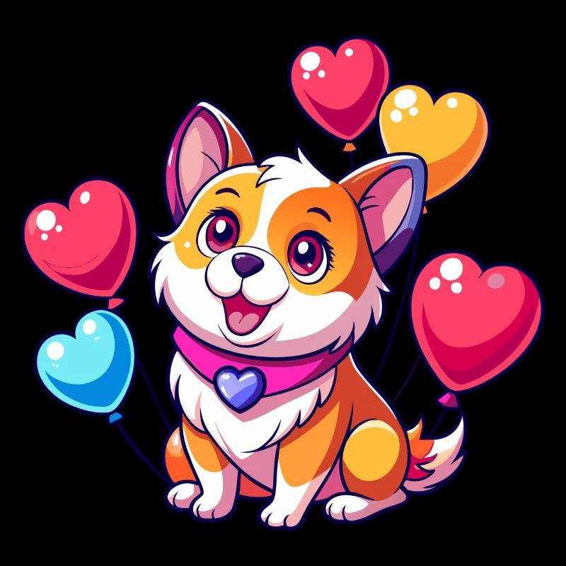 Hund mit bunten Luftballons