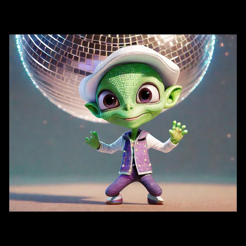 alien danse lors d’une fête sous une boule disco