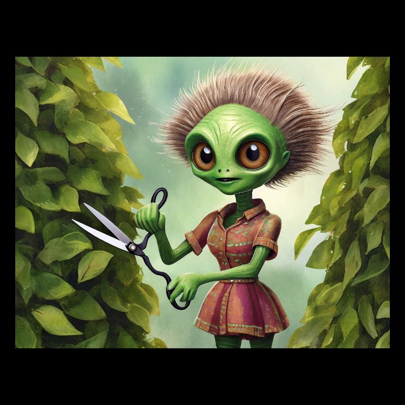 mignon petit vert rétro extraterrestre jardin de travail