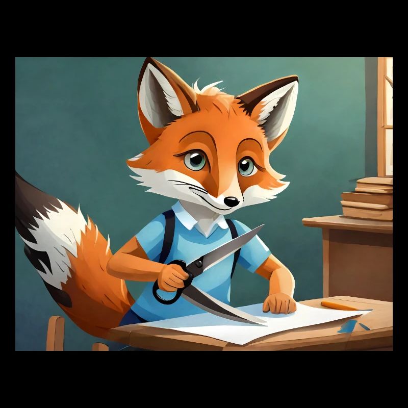 cute little fiend fox cutting with scissors