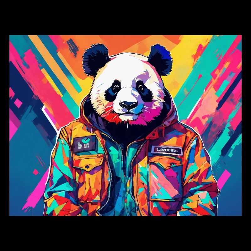 Panda dans une veste colorée