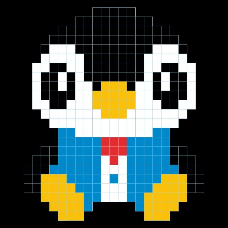 A penguin in a pixelated suit